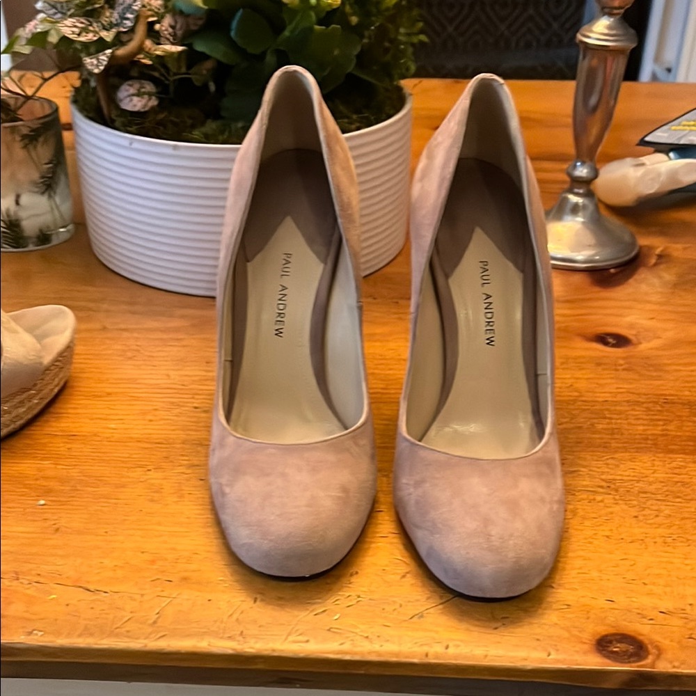 Paul Andrew Tan Suede 4.5” Heel Classic Pumps